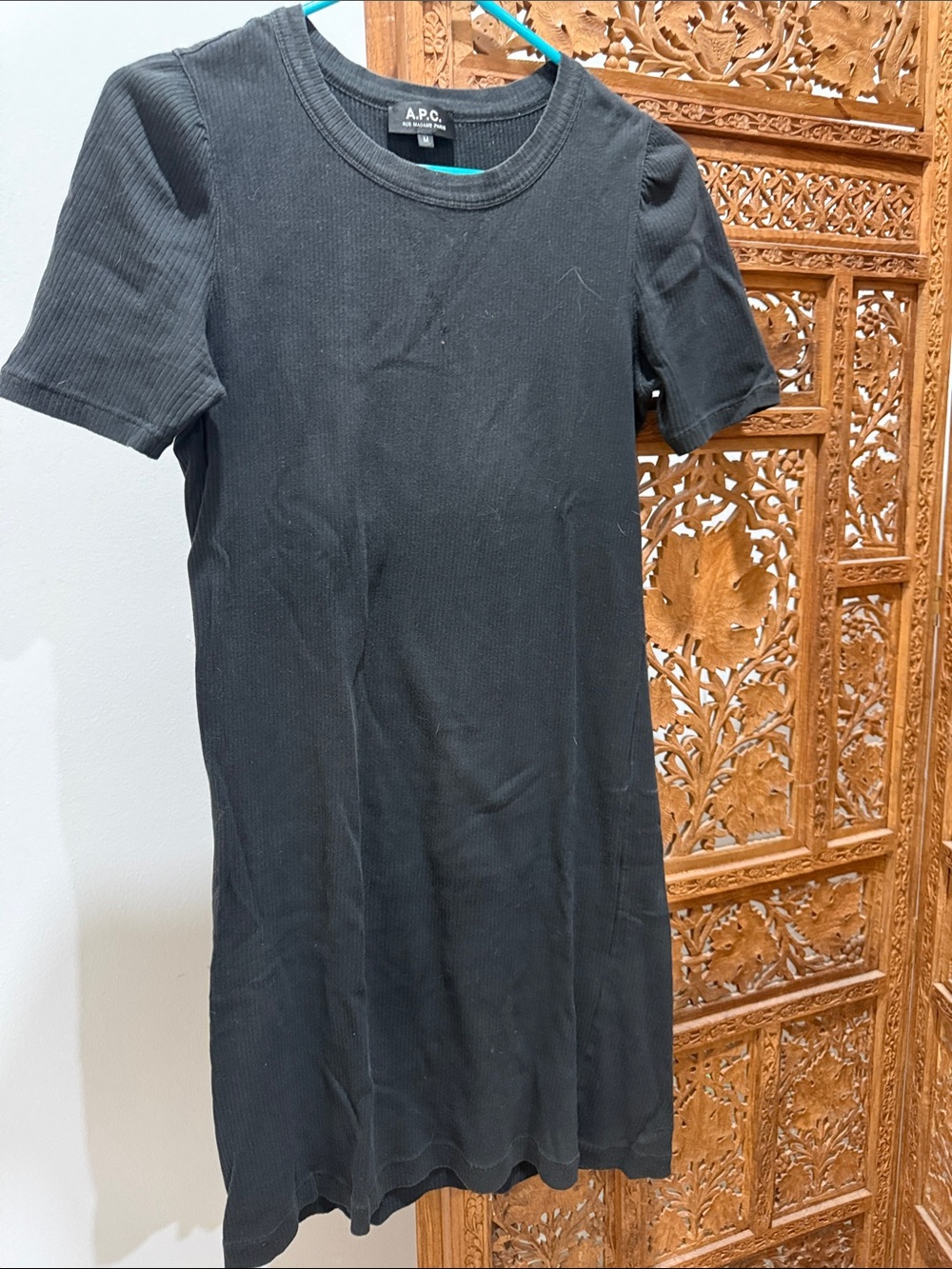 A.P.C. Black Ribbed cotton Crewneck Short Sleeve Dress